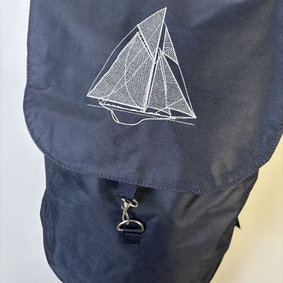 Navy Blue Drawstring Embroidered Sailboat Nautical Backpack Bag Unisex - Picture 4 of 13